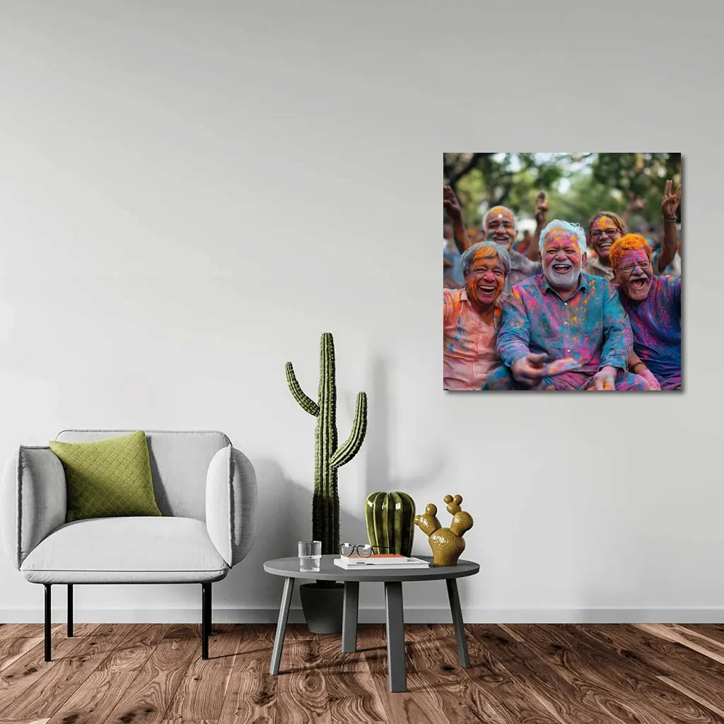 Elderly Men Celebrating Holi Festival Colorful Joy – Wall Art
