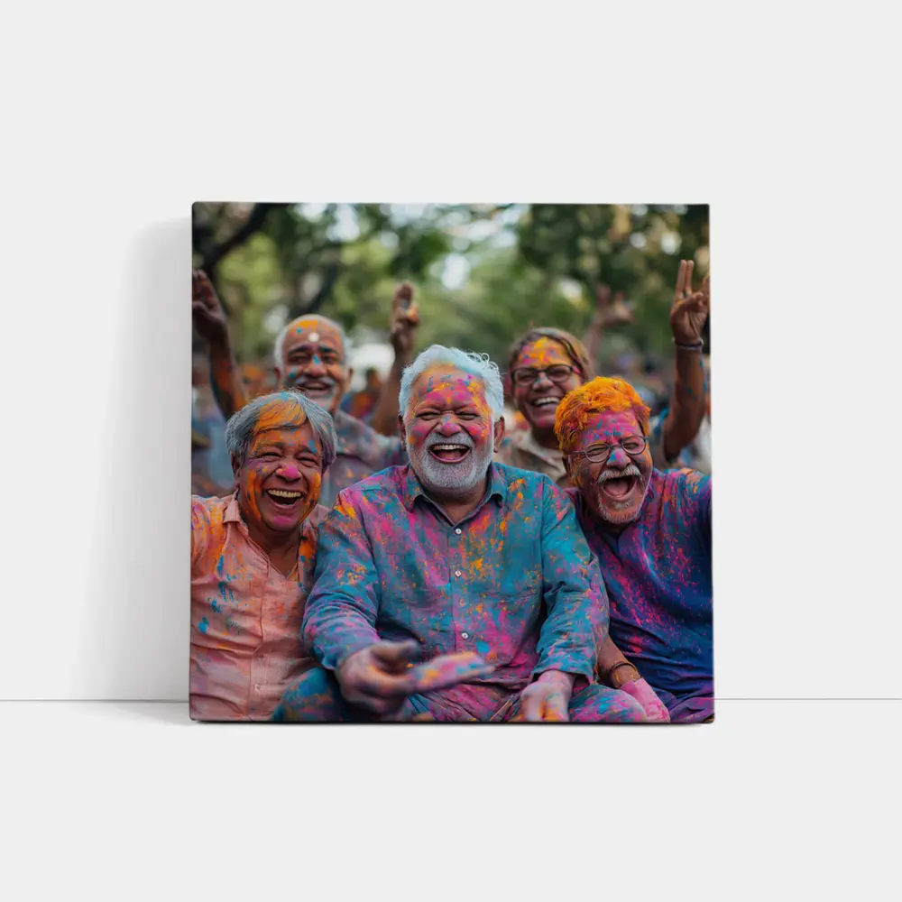 Elderly Men Celebrating Holi Festival Colorful Joy – Wall Art