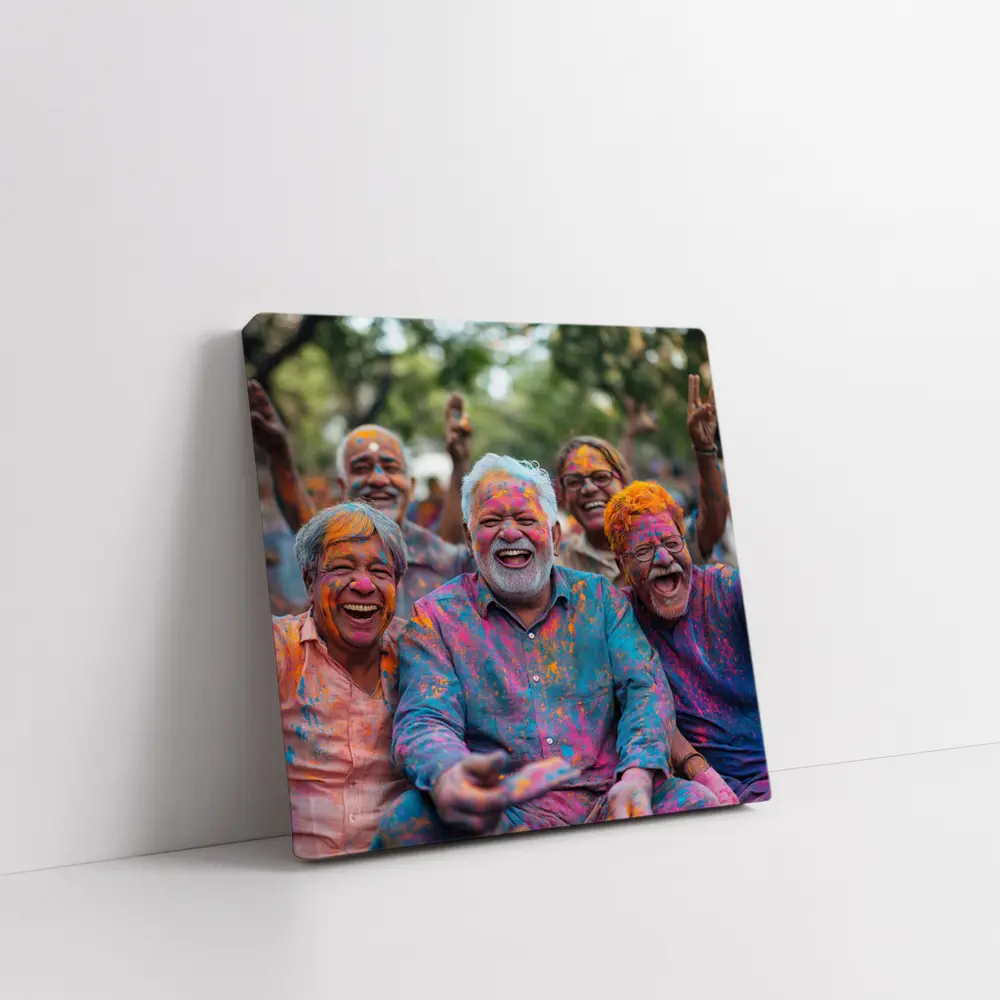 Elderly Men Celebrating Holi Festival Colorful Joy – Wall Art