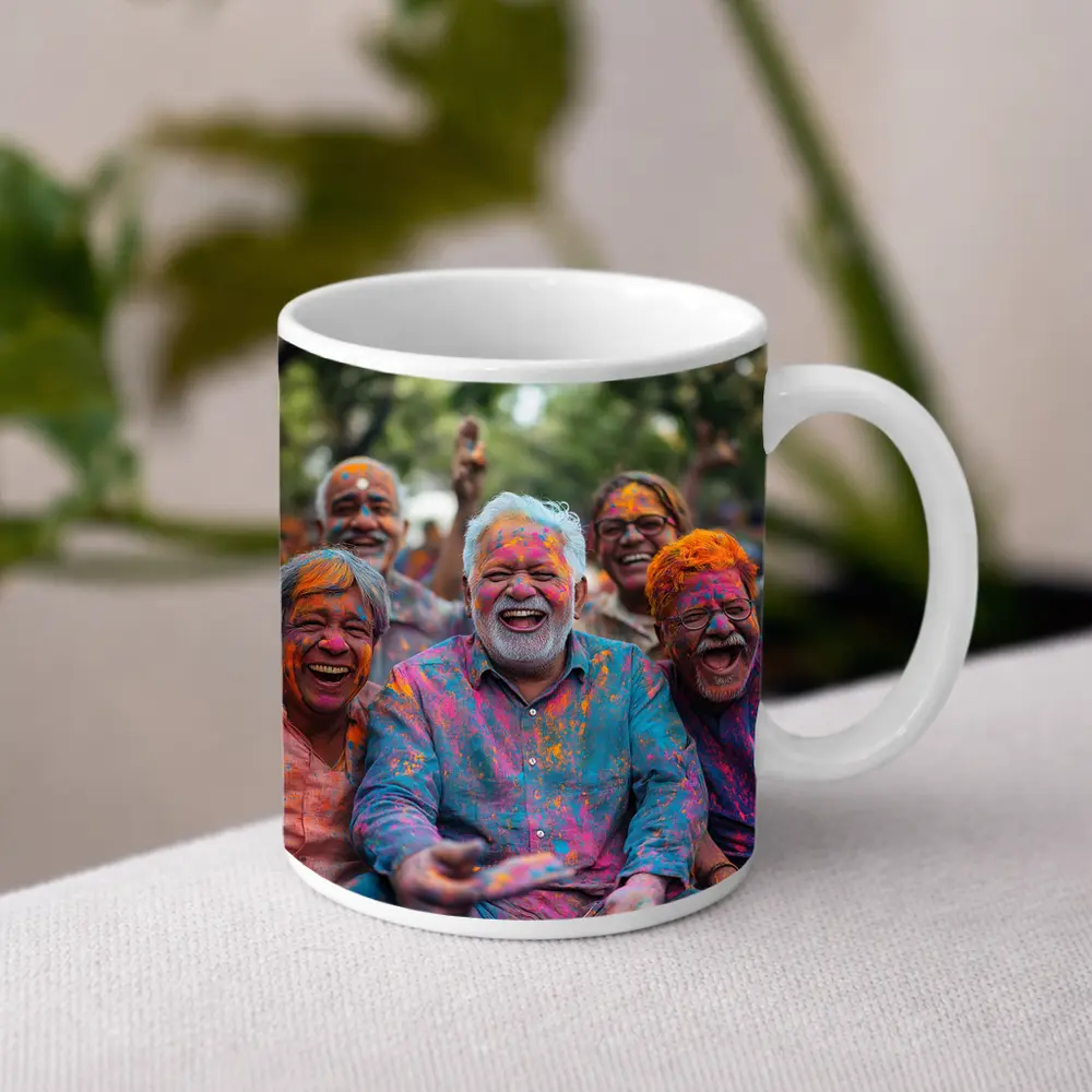 Elderly Men Celebrating Holi Festival Colorful Joy – Mugs