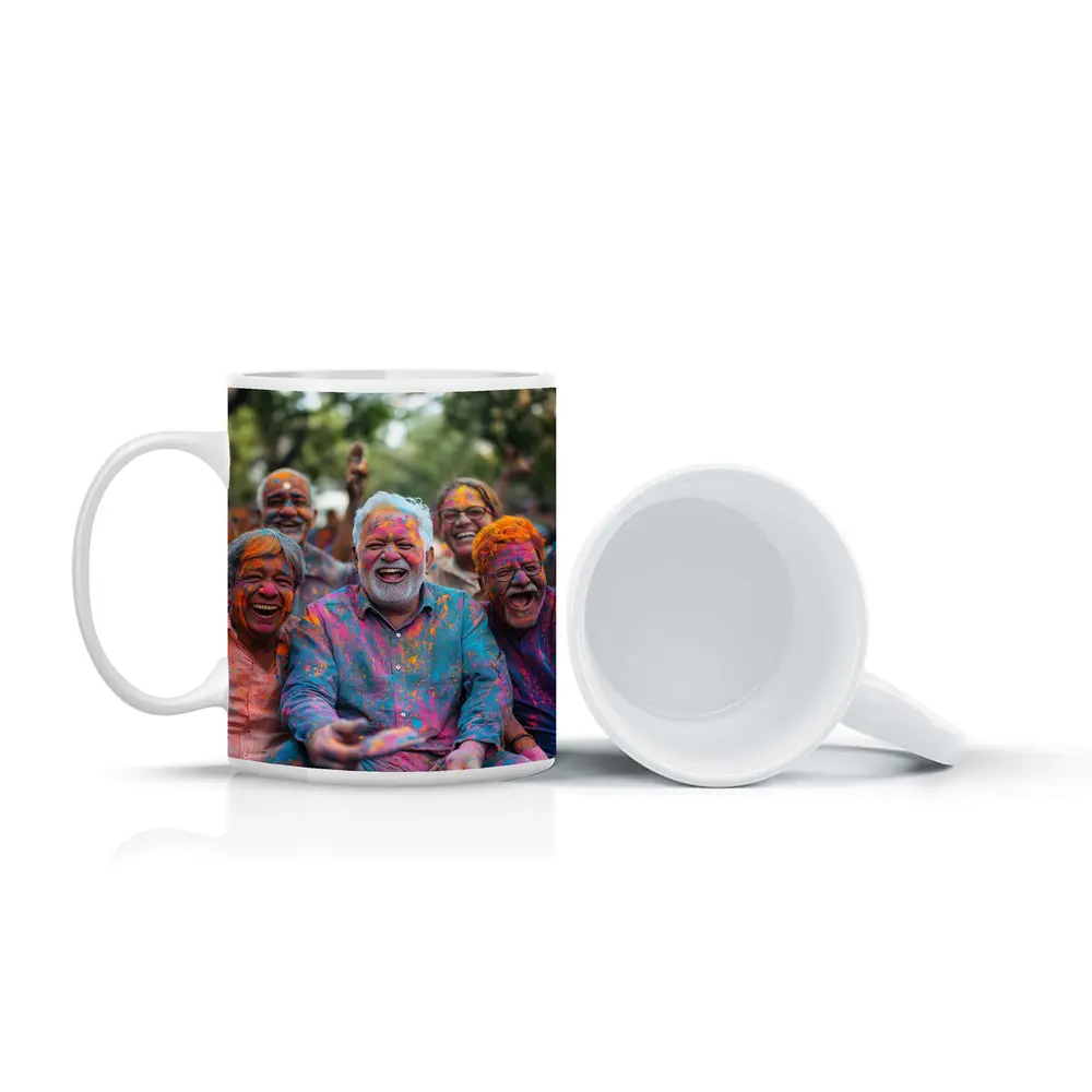 Elderly Men Celebrating Holi Festival Colorful Joy – Mugs
