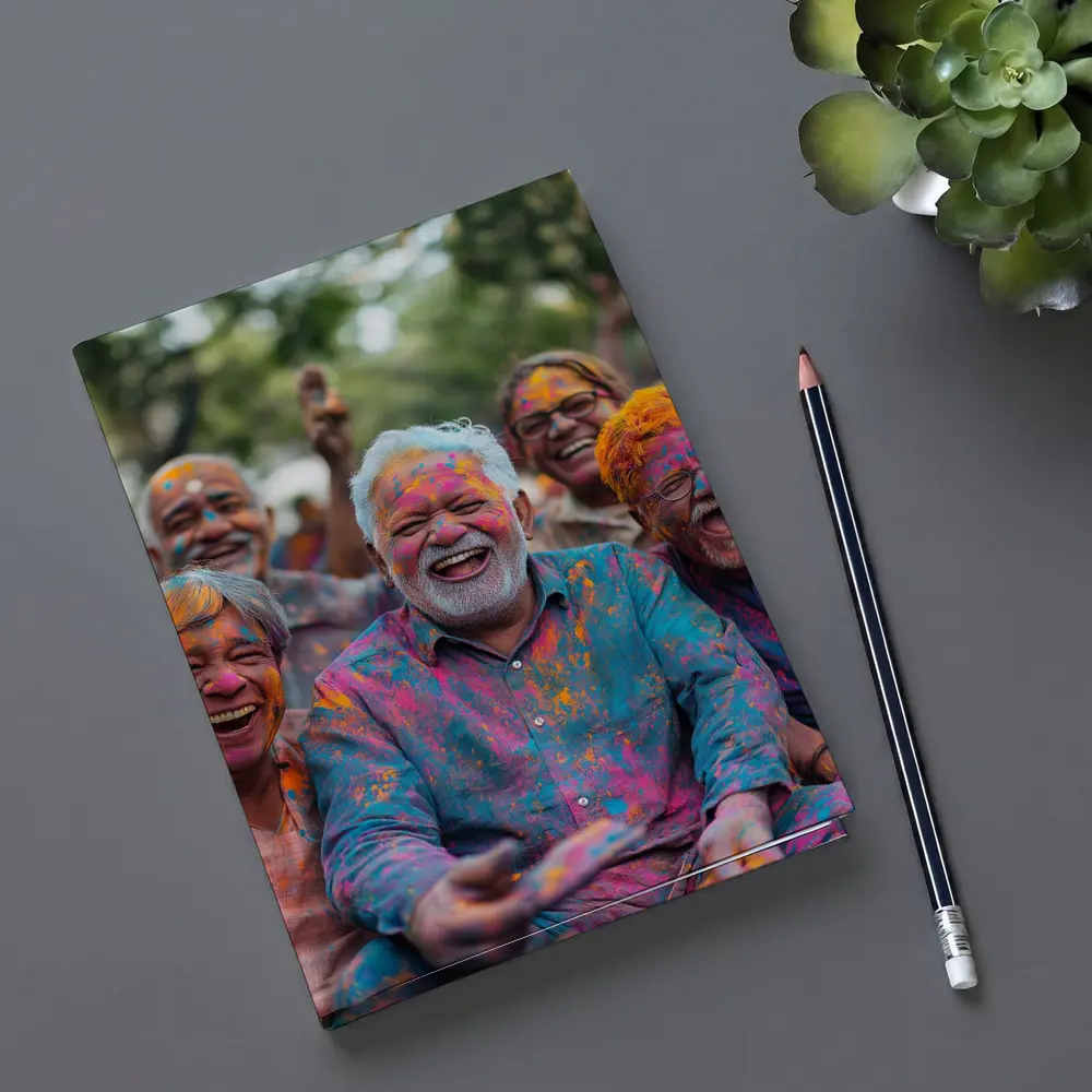 Elderly Men Celebrating Holi Festival Colorful Joy – Notebooks