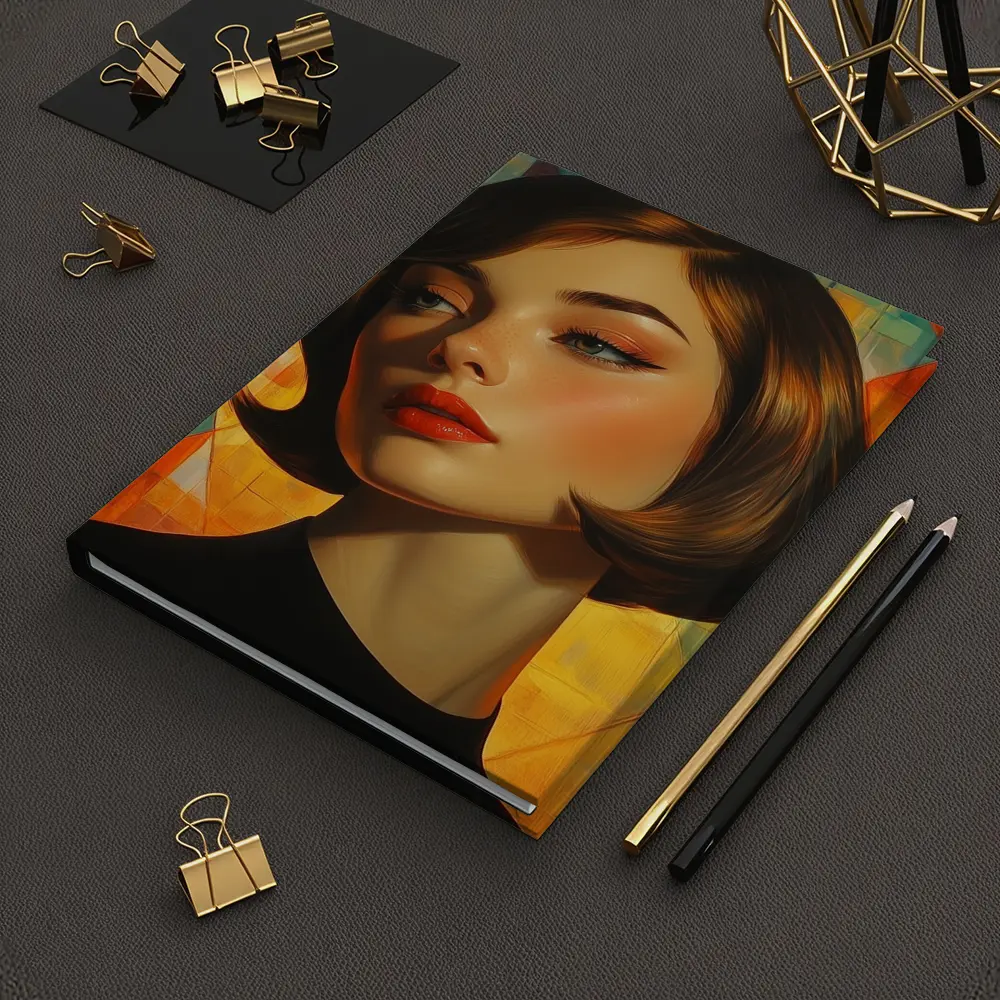 Retro Woman Portrait Geometric Colorful Background – Notebooks