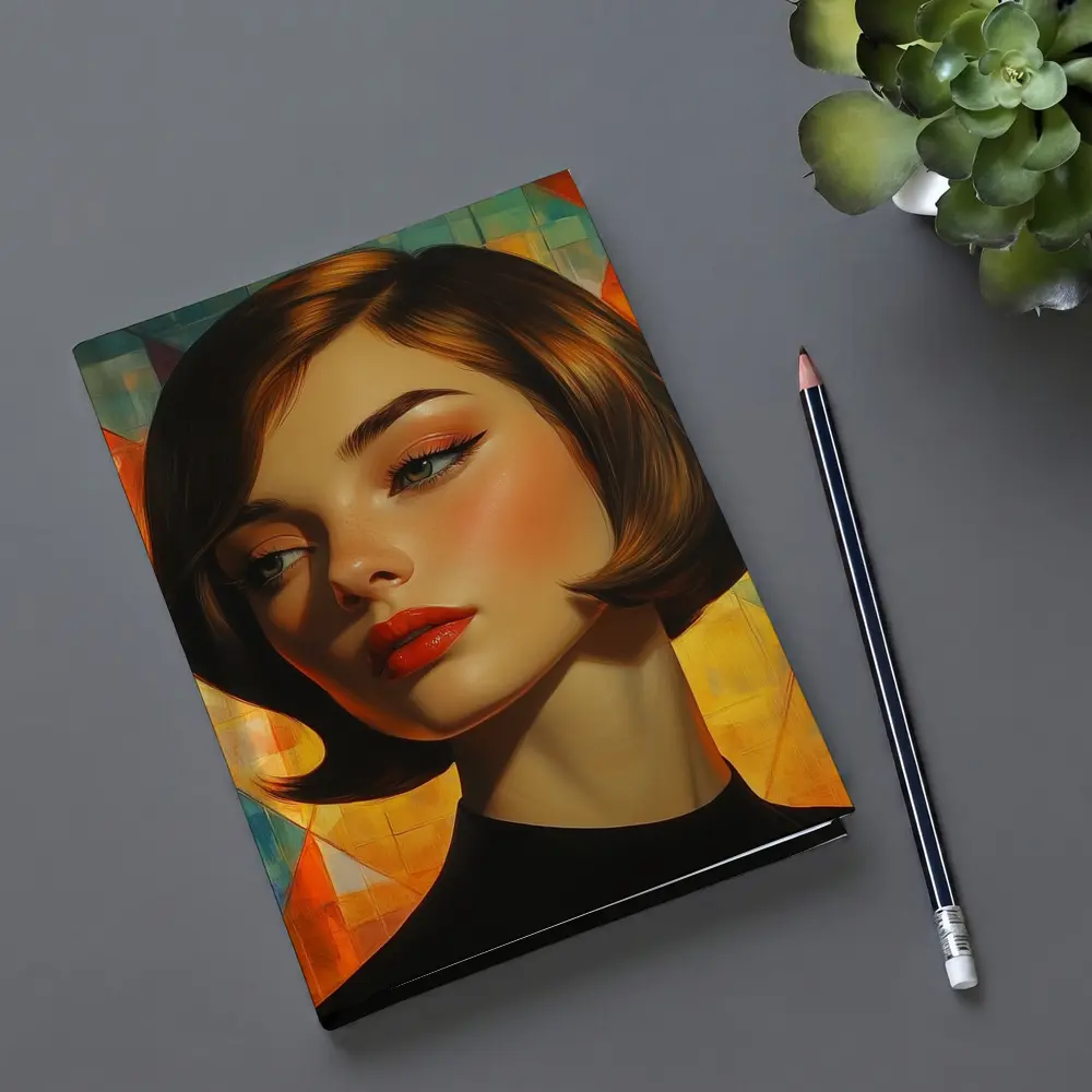 Retro Woman Portrait Geometric Colorful Background – Notebooks
