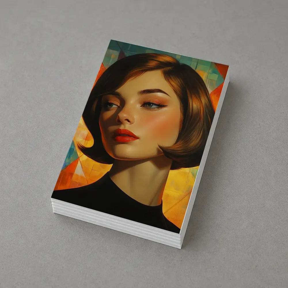 Retro Woman Portrait Geometric Colorful Background – Postcards