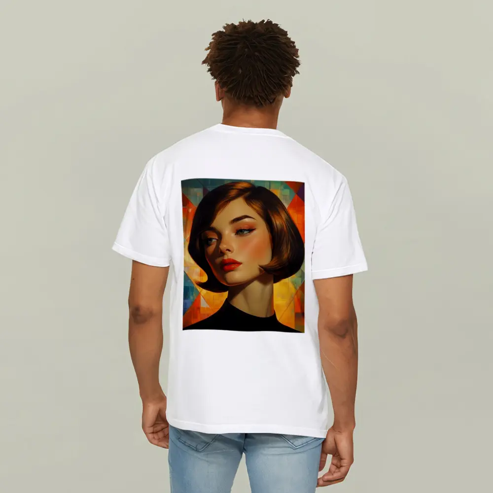Retro Woman Portrait Geometric Colorful Background – T-Shirts