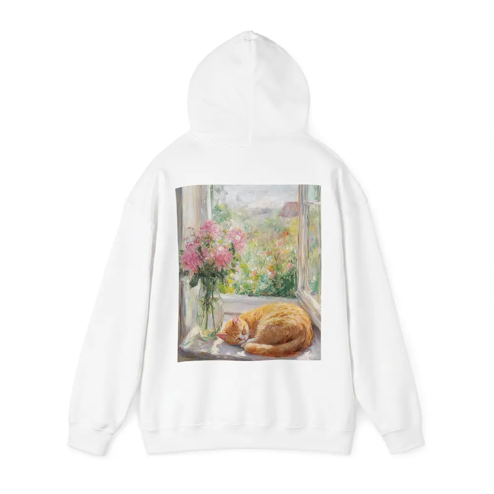 Orange Cat Sleeping on Sunny Window Sill – Hoodies