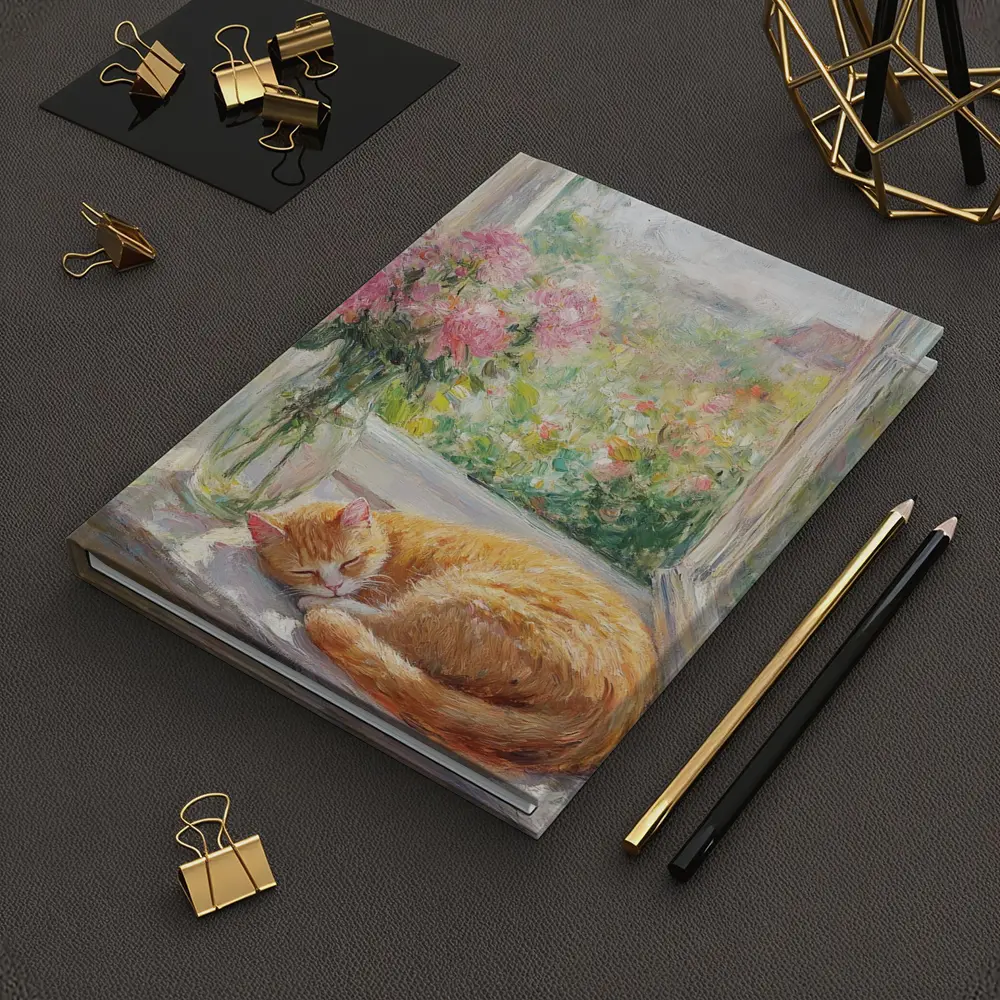 Orange Cat Sleeping on Sunny Window Sill – Notebooks