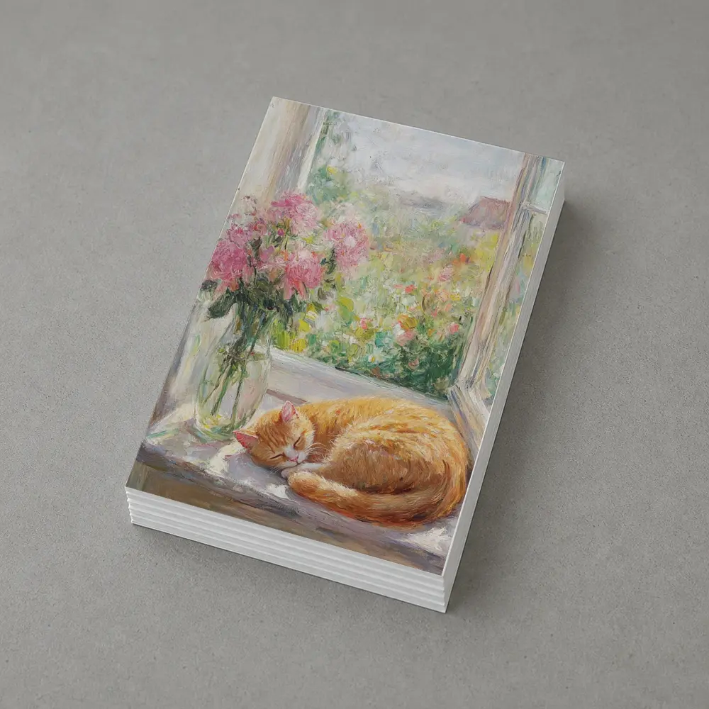 Orange Cat Sleeping on Sunny Window Sill – Postcards