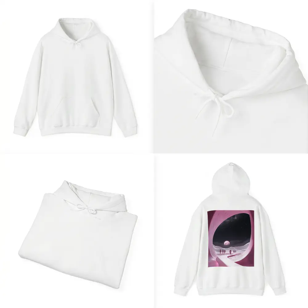 Pink Cave Portal Surreal Moonlit Desert – Hoodies