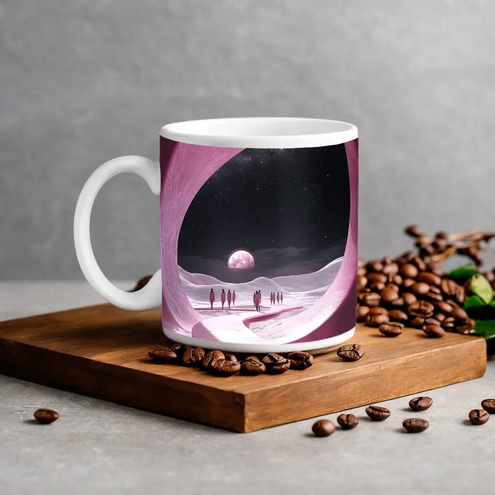 Pink Cave Portal Surreal Moonlit Desert – Mugs