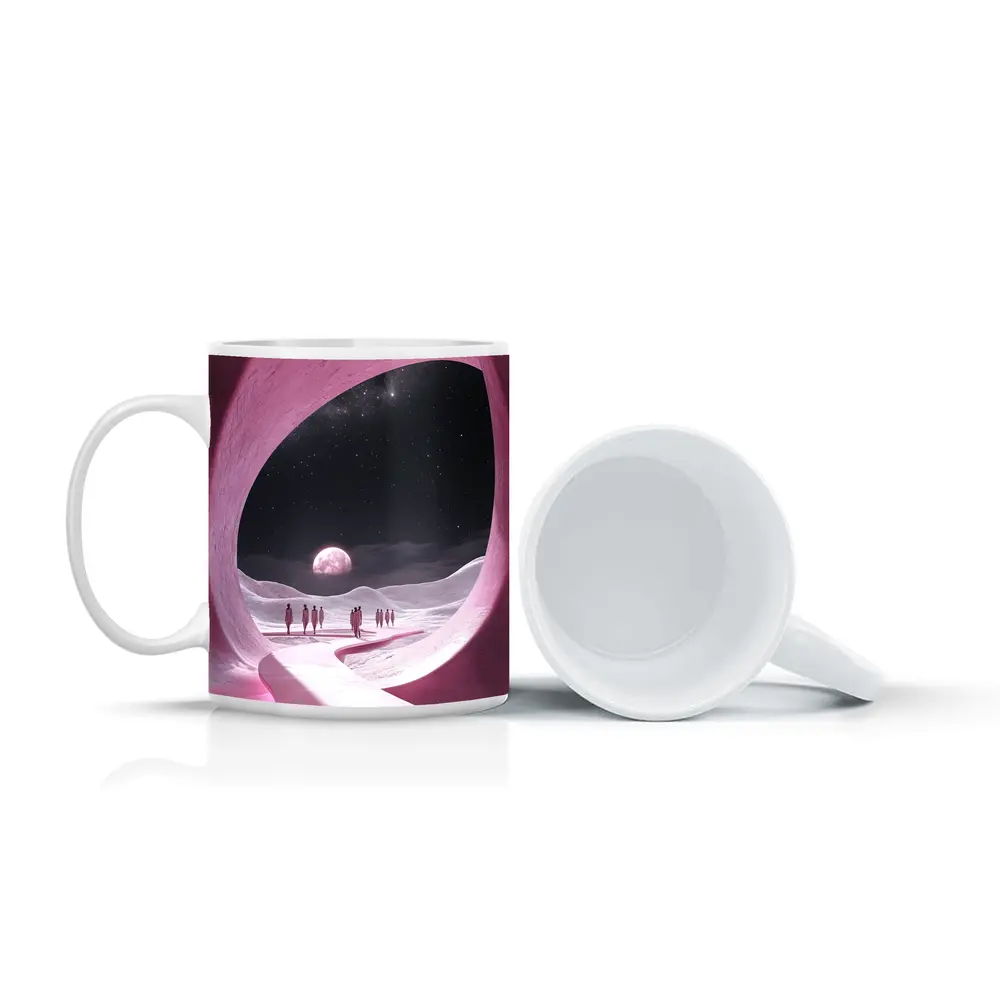 Pink Cave Portal Surreal Moonlit Desert – Mugs