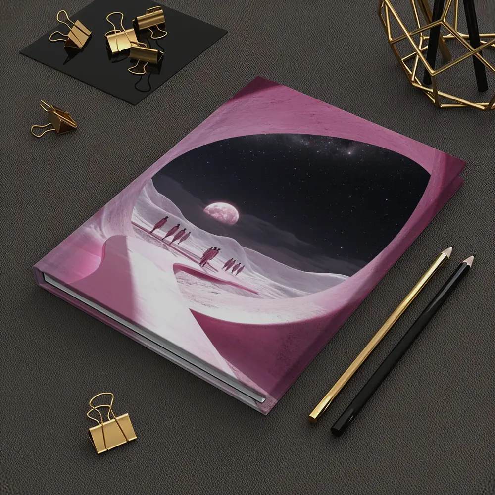 Pink Cave Portal Surreal Moonlit Desert – Notebooks