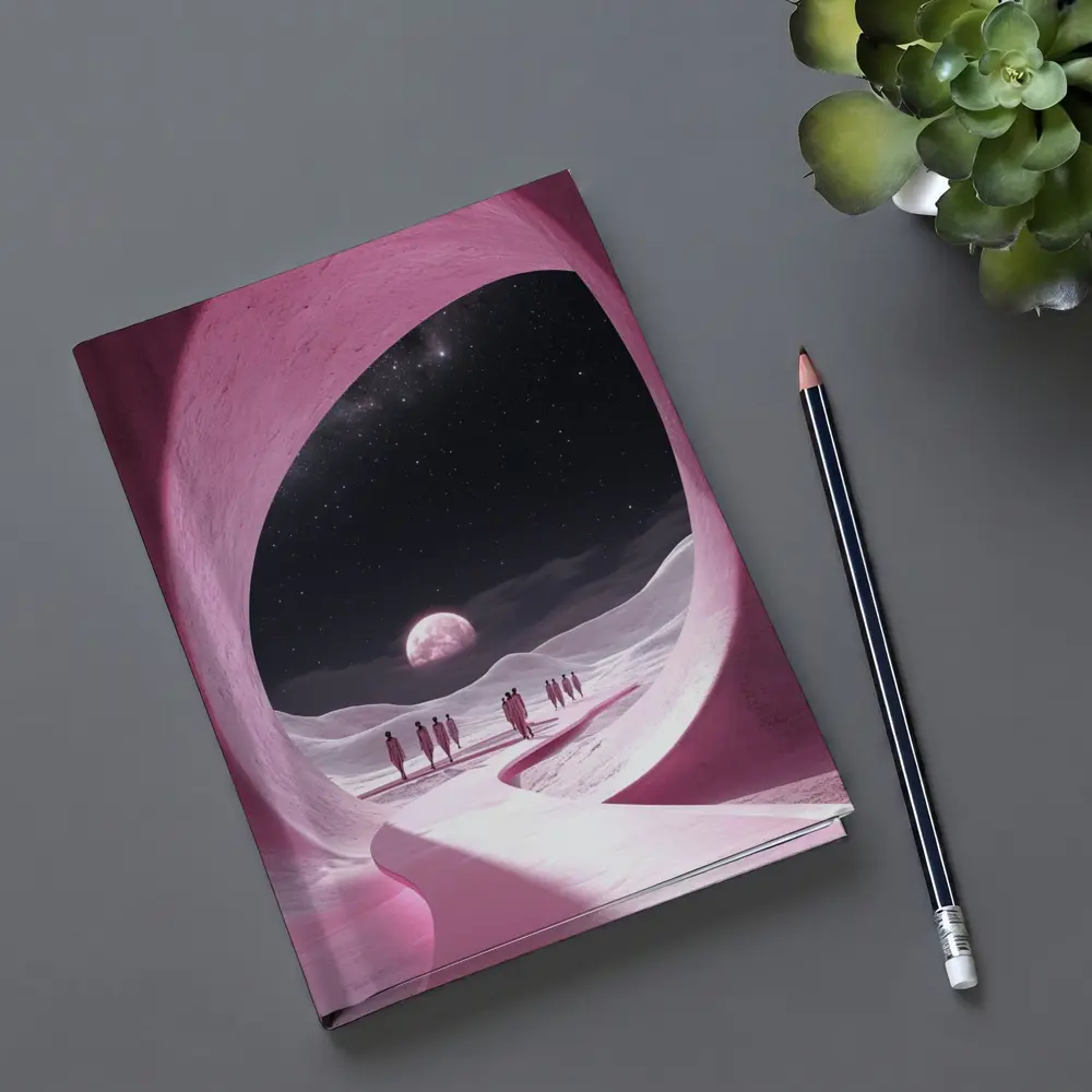 Pink Cave Portal Surreal Moonlit Desert – Notebooks