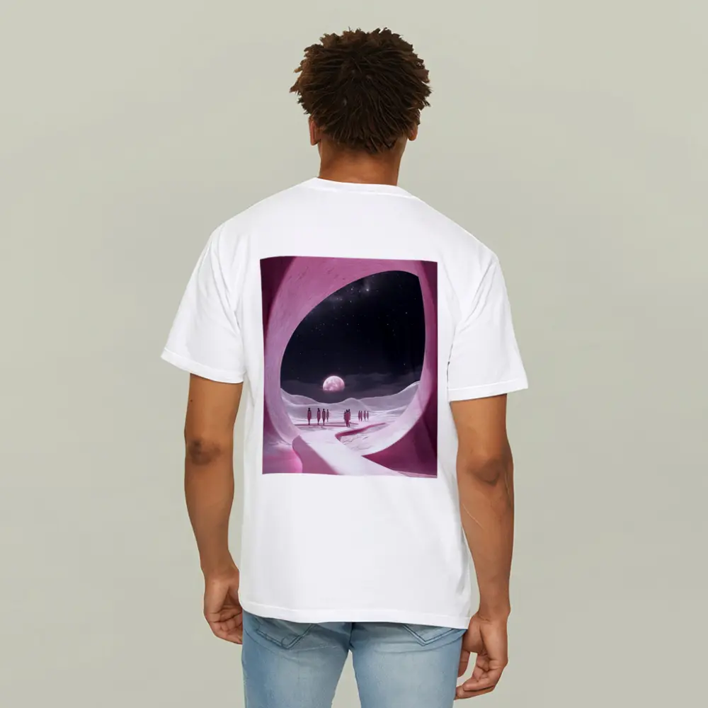 Pink Cave Portal Surreal Moonlit Desert – T-Shirts