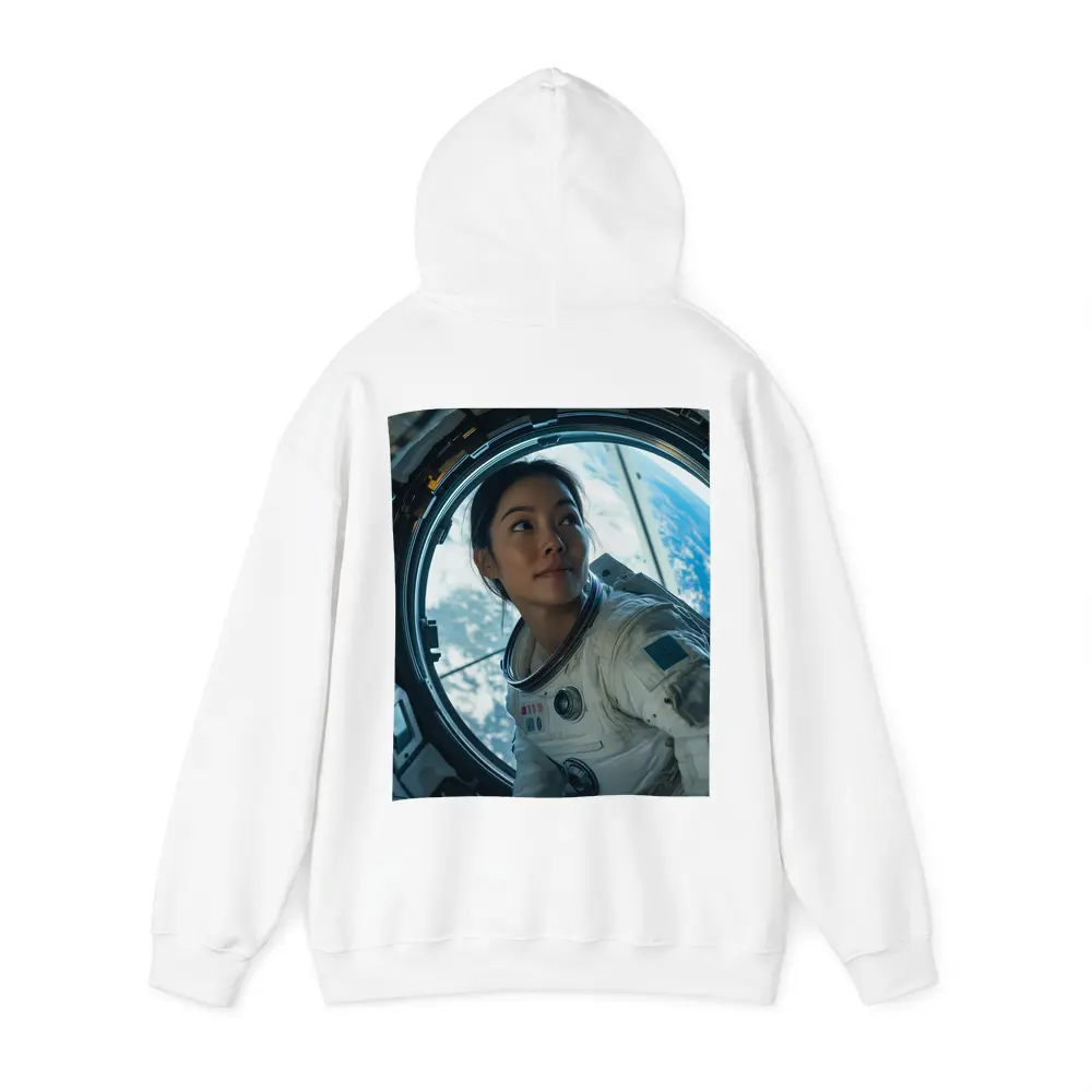 Female Astronaut Looking Through Space Station Window – Hoodies