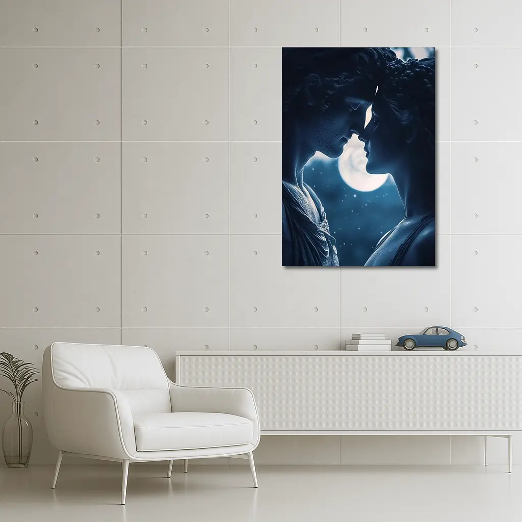 Greek Marble Statues Kissing Under Moon – Wall Art