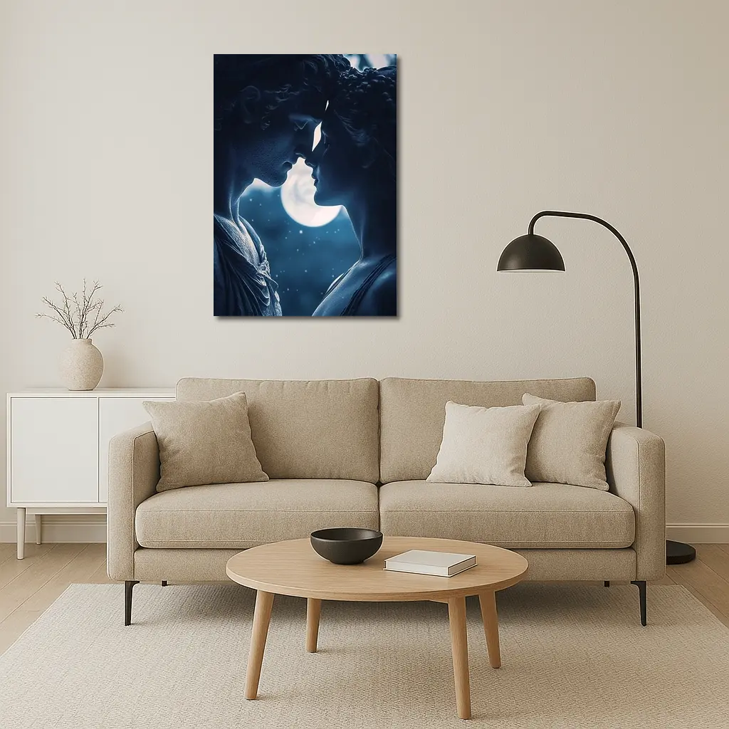 Greek Marble Statues Kissing Under Moon – Wall Art