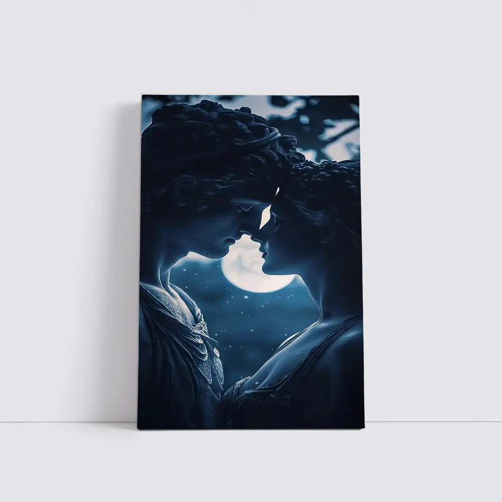 Greek Marble Statues Kissing Under Moon – Wall Art