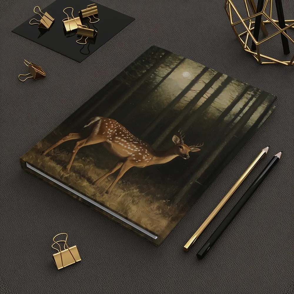Spotted Deer Standing In Dark Forest – Notebooks