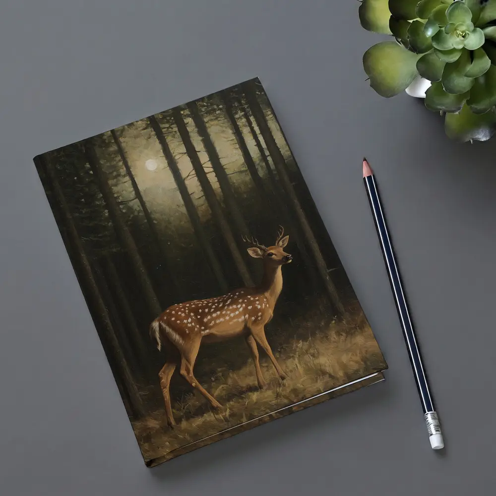 Spotted Deer Standing In Dark Forest – Notebooks