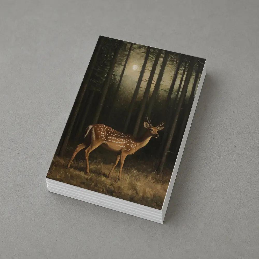 Spotted Deer Standing In Dark Forest – Postcards