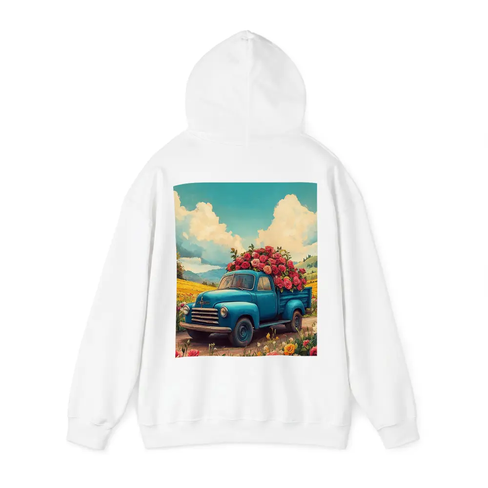 Blue Vintage Truck Roses Floral Field – Hoodies