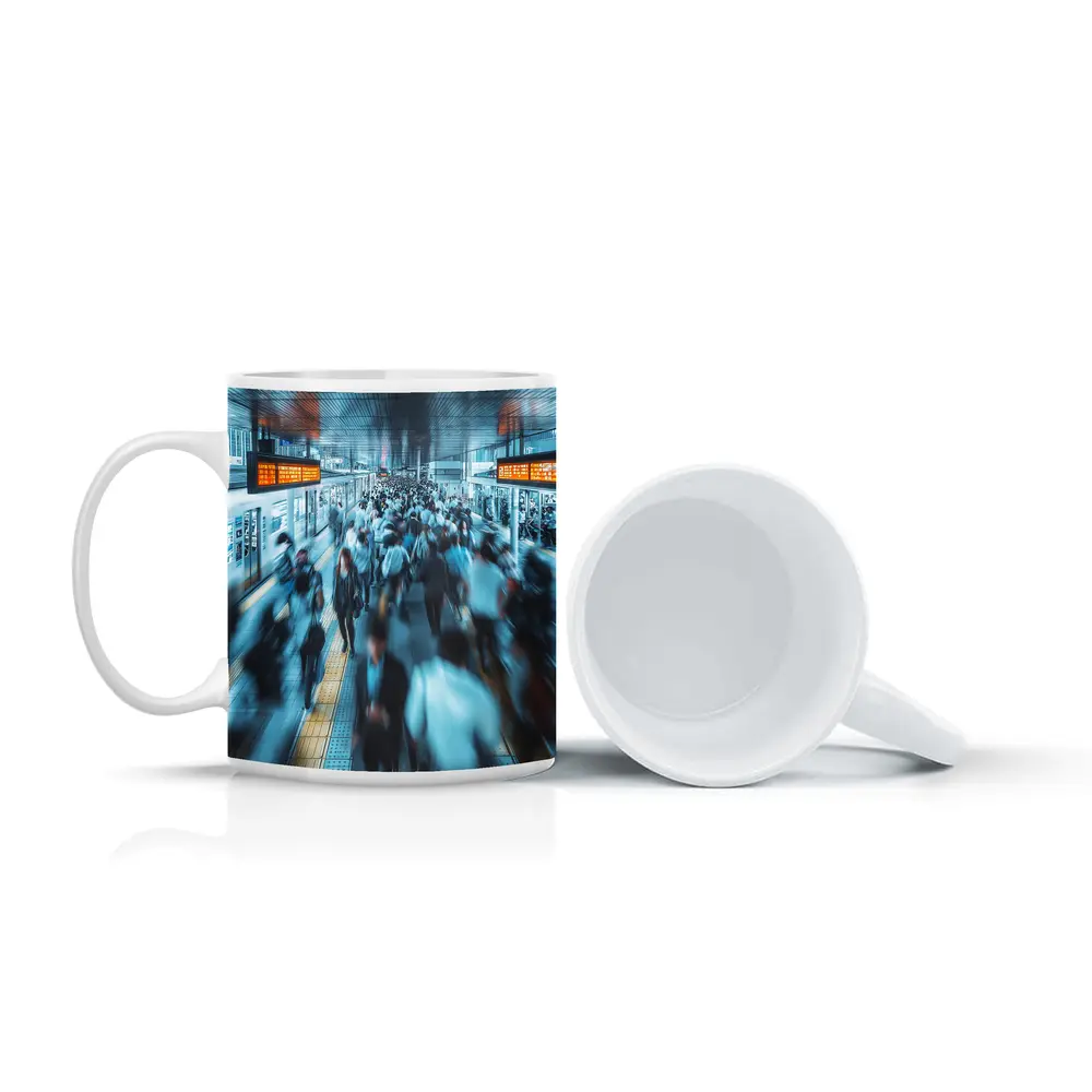 Busy Train Station Platform Rush Hour Crowd – Mugs