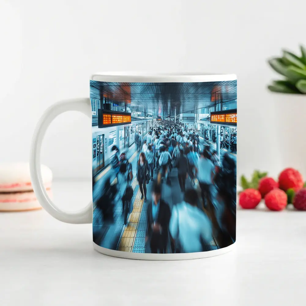 Busy Train Station Platform Rush Hour Crowd – Mugs