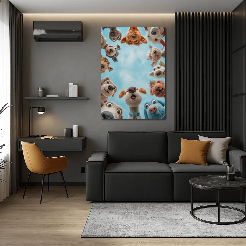 Cute Felted Dogs Circle Blue Sky – Wall Art