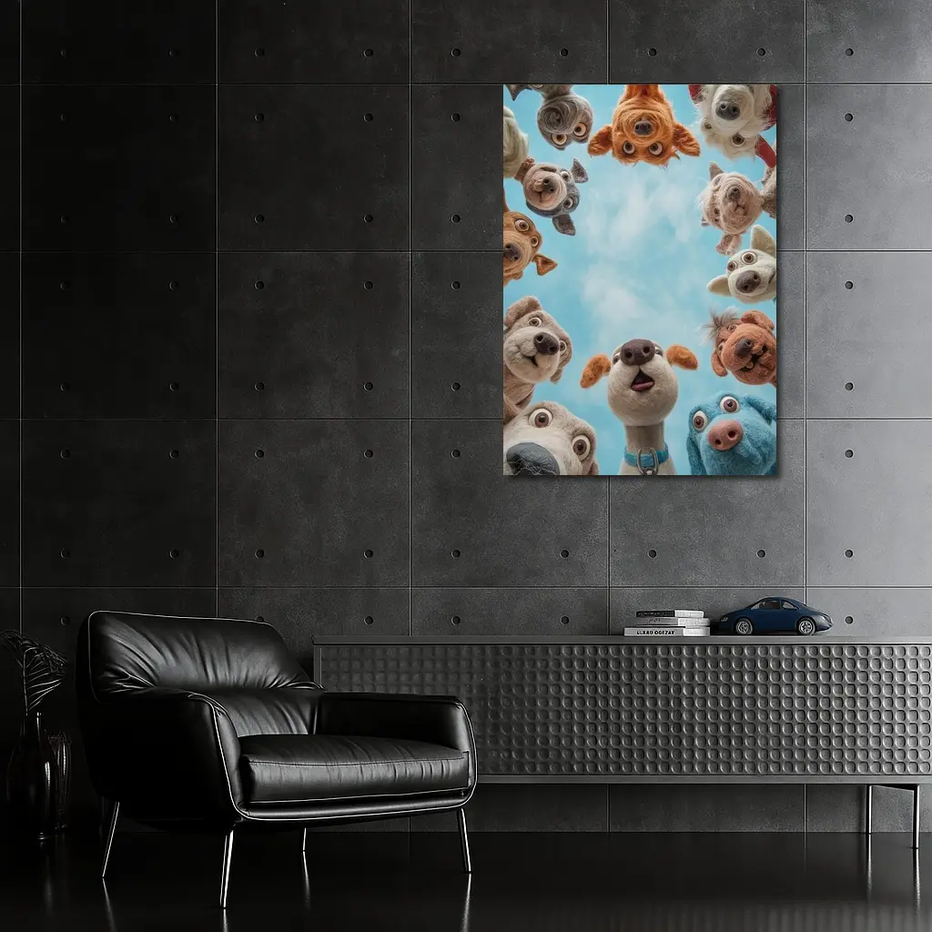 Cute Felted Dogs Circle Blue Sky – Wall Art