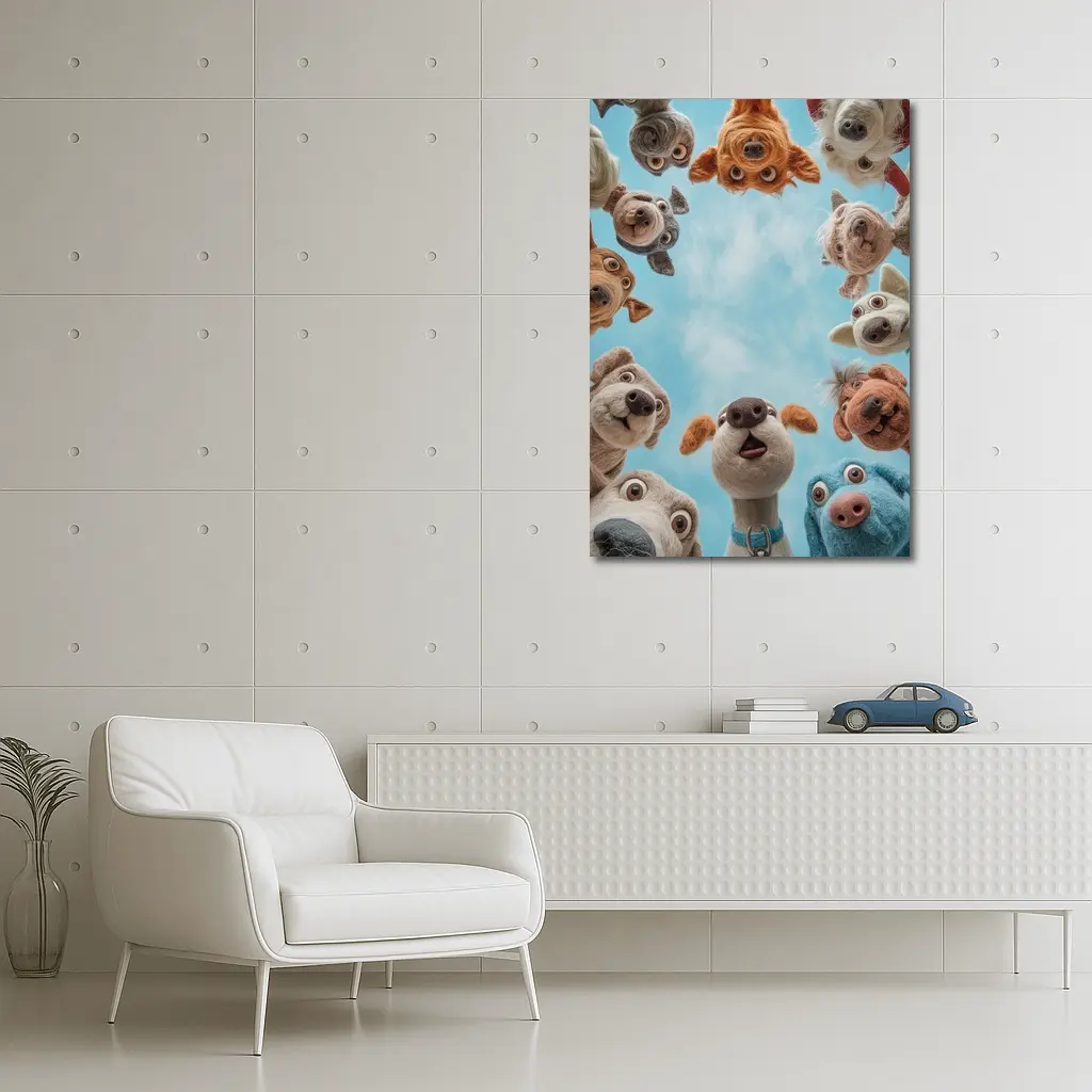 Cute Felted Dogs Circle Blue Sky – Wall Art