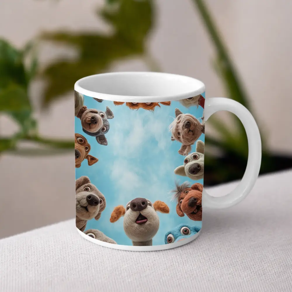 Cute Felted Dogs Circle Blue Sky – Mugs