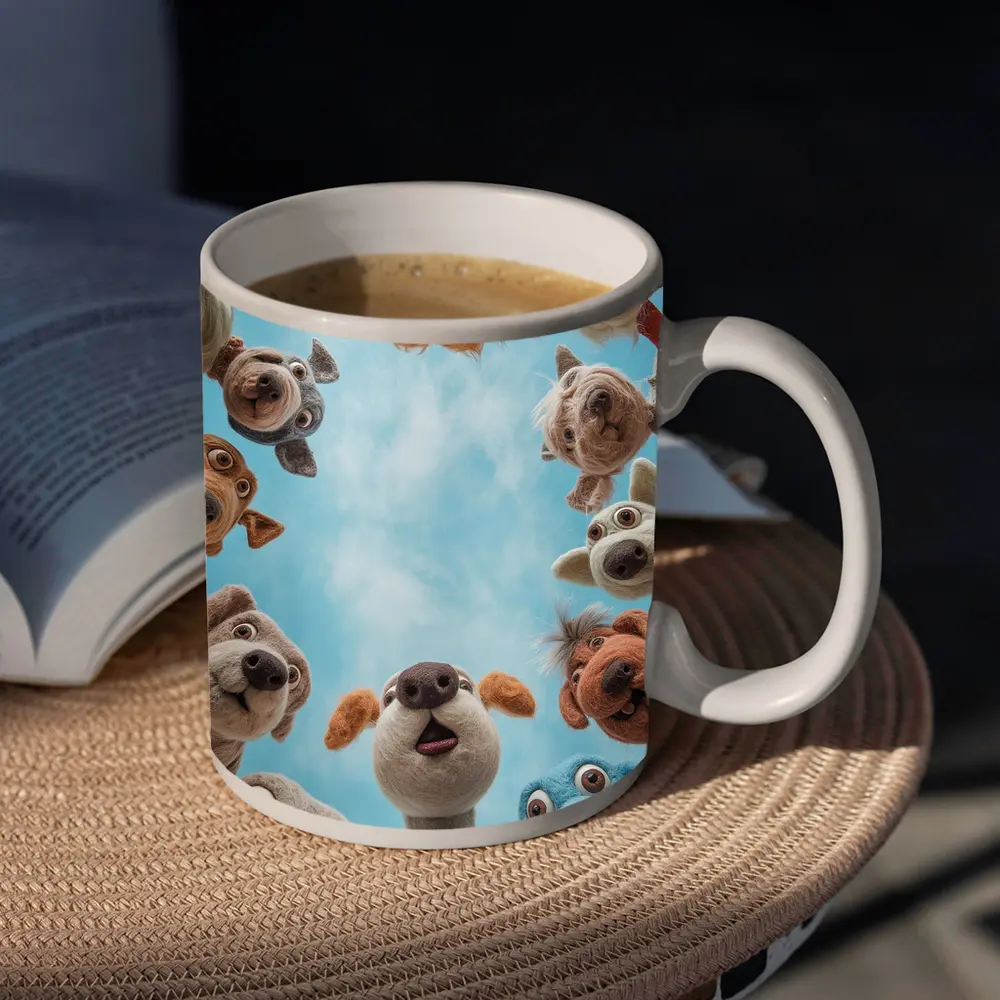 Cute Felted Dogs Circle Blue Sky – Mugs