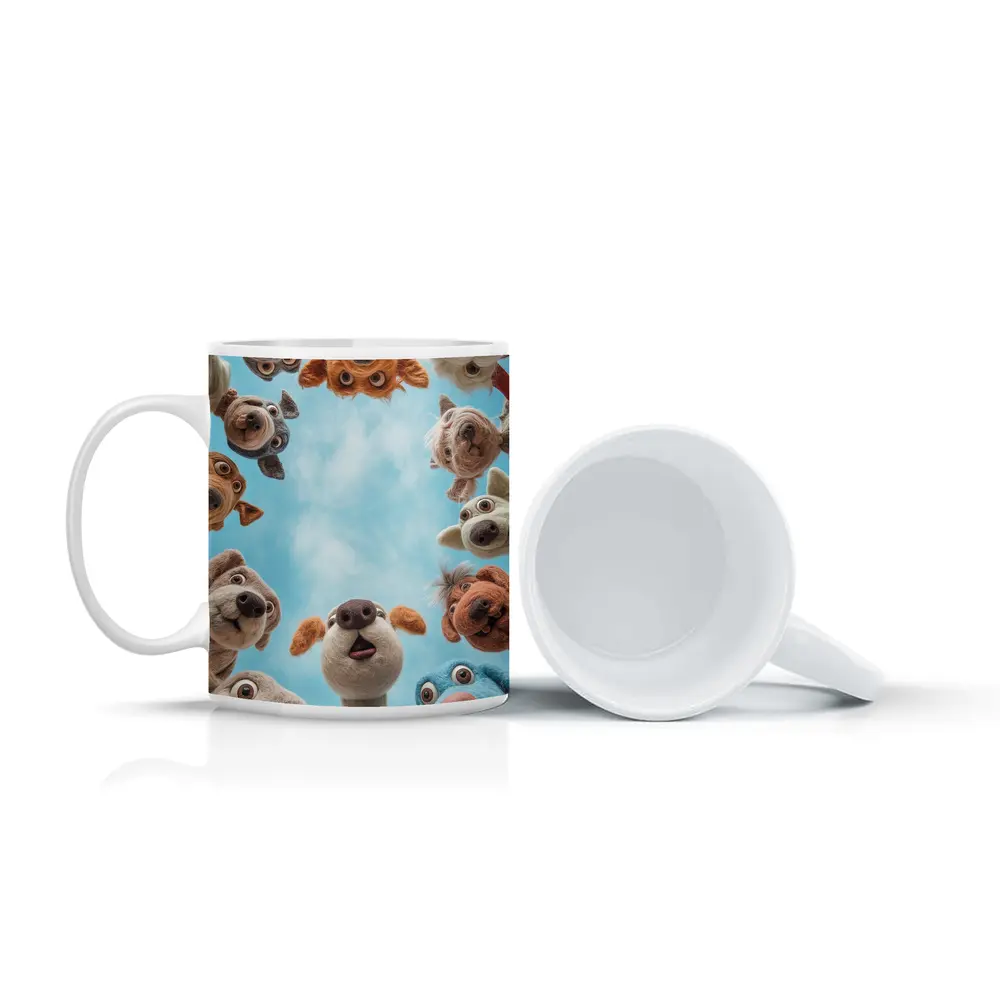 Cute Felted Dogs Circle Blue Sky – Mugs