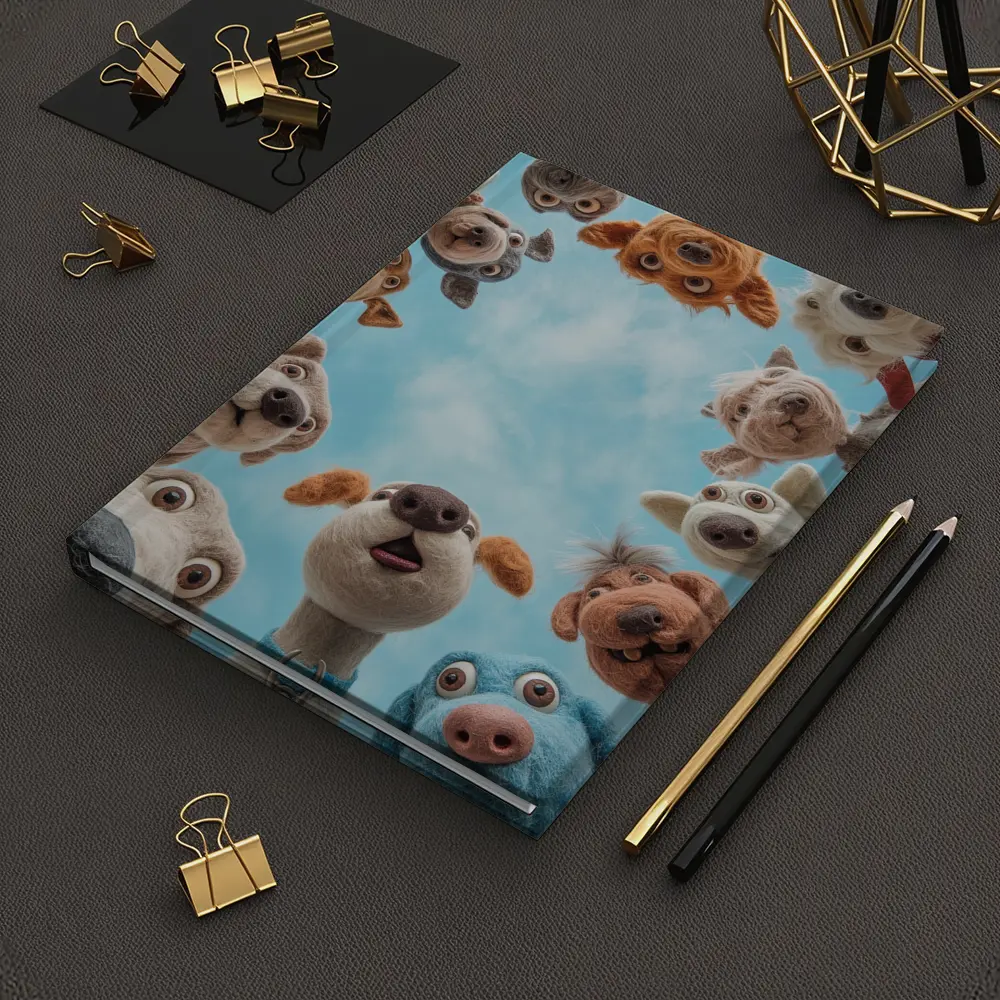 Cute Felted Dogs Circle Blue Sky – Notebooks