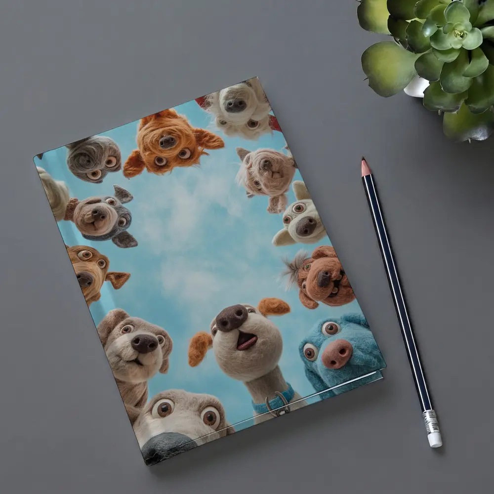 Cute Felted Dogs Circle Blue Sky – Notebooks