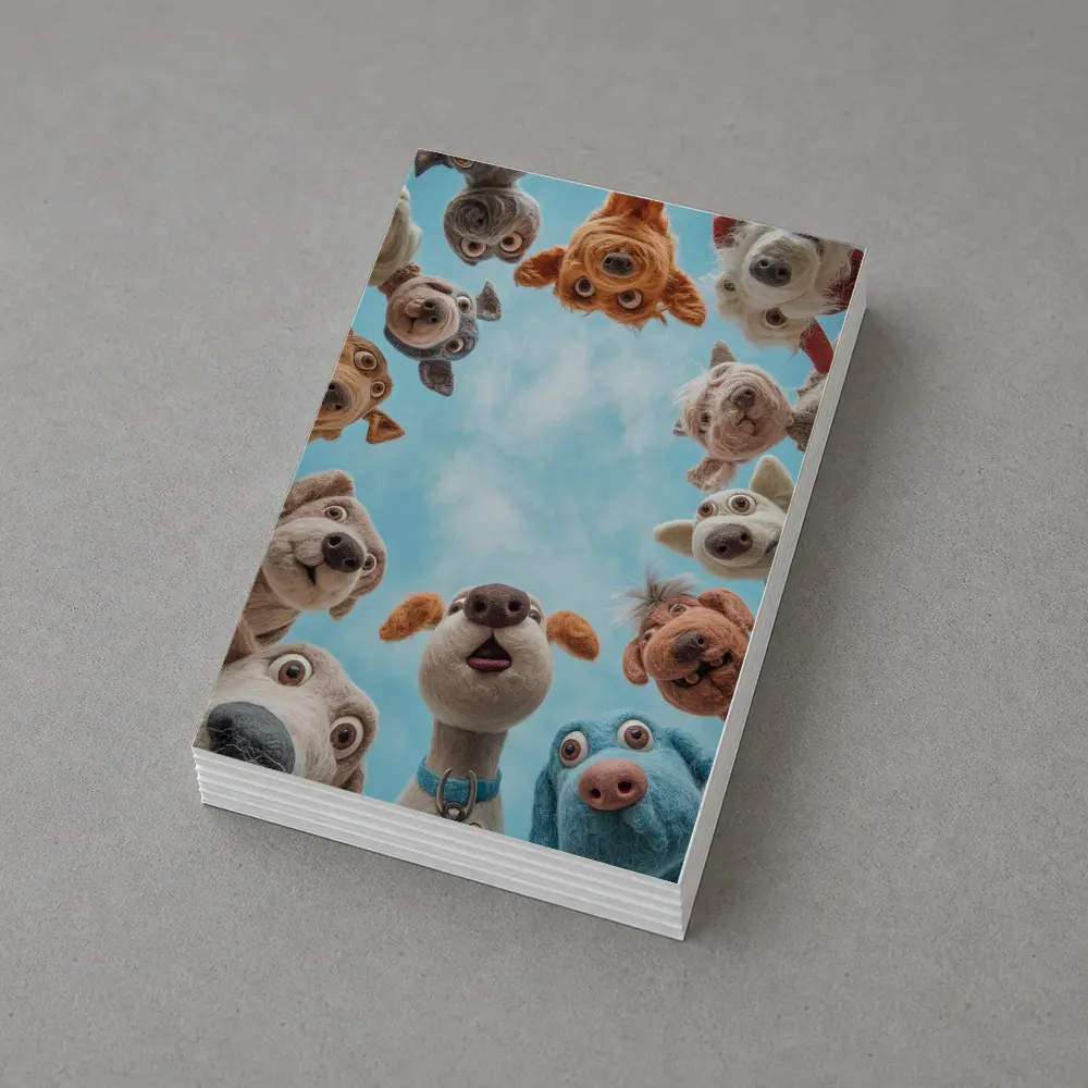 Cute Felted Dogs Circle Blue Sky – Postcards