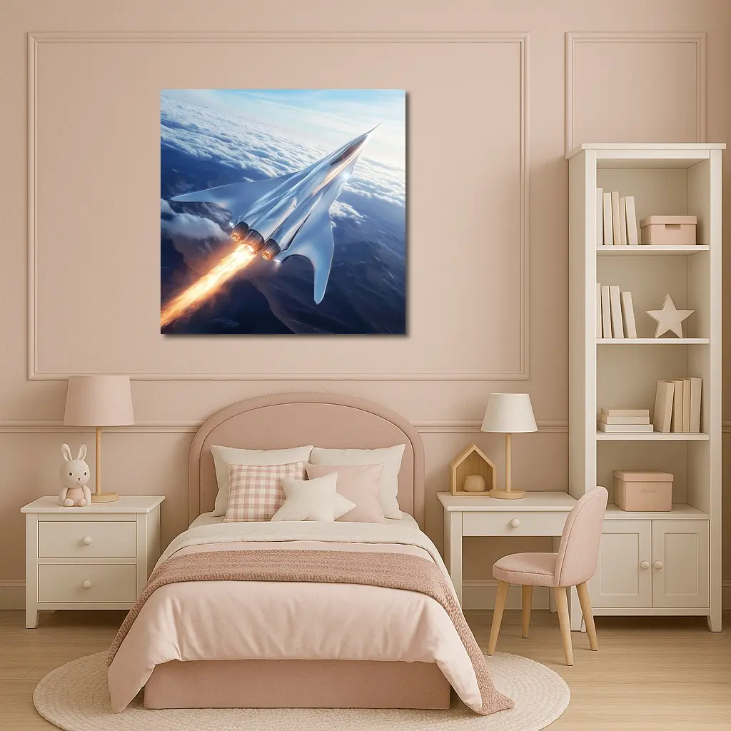Supersonic Jet Flying Above Mountain Clouds – Wall Art