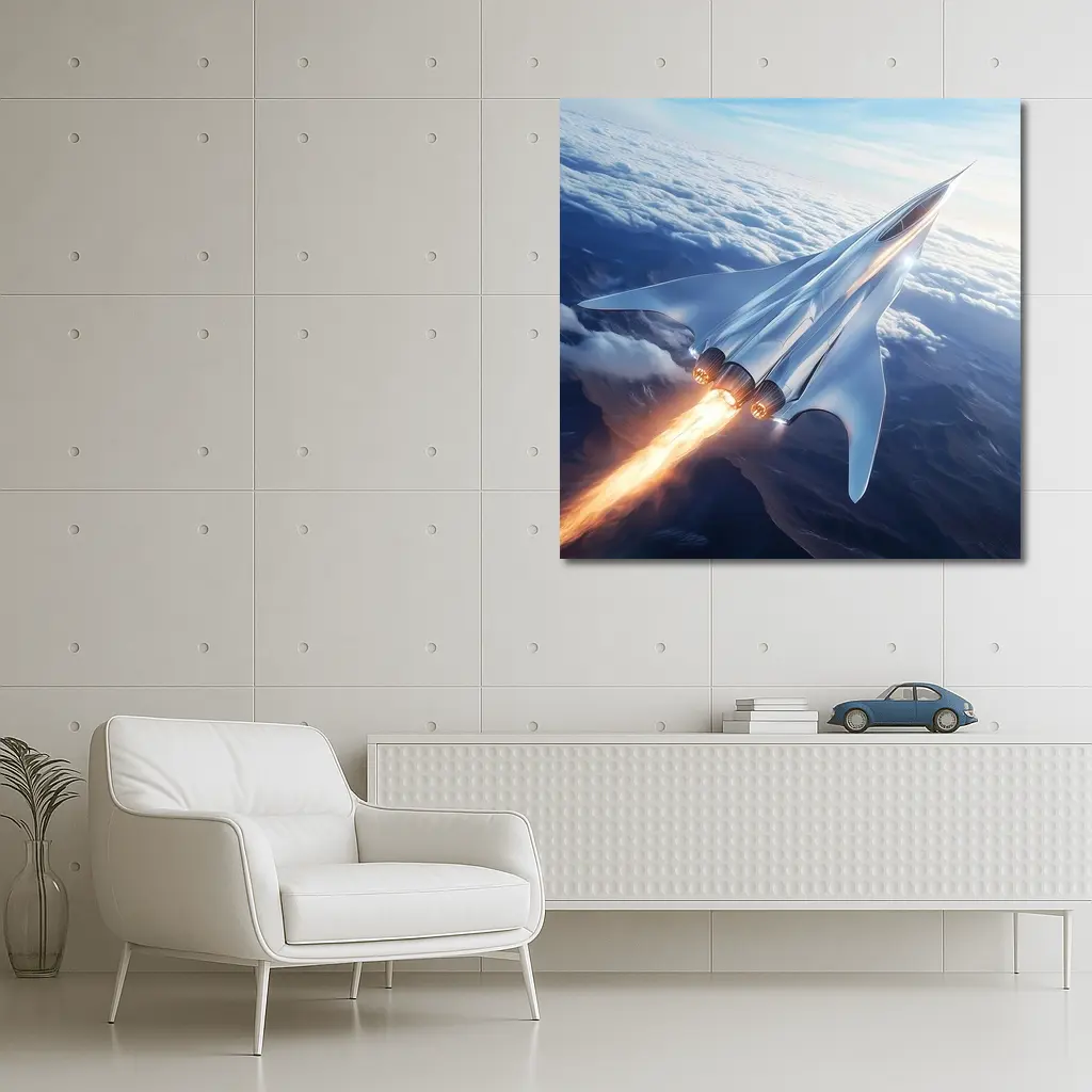 Supersonic Jet Flying Above Mountain Clouds – Wall Art