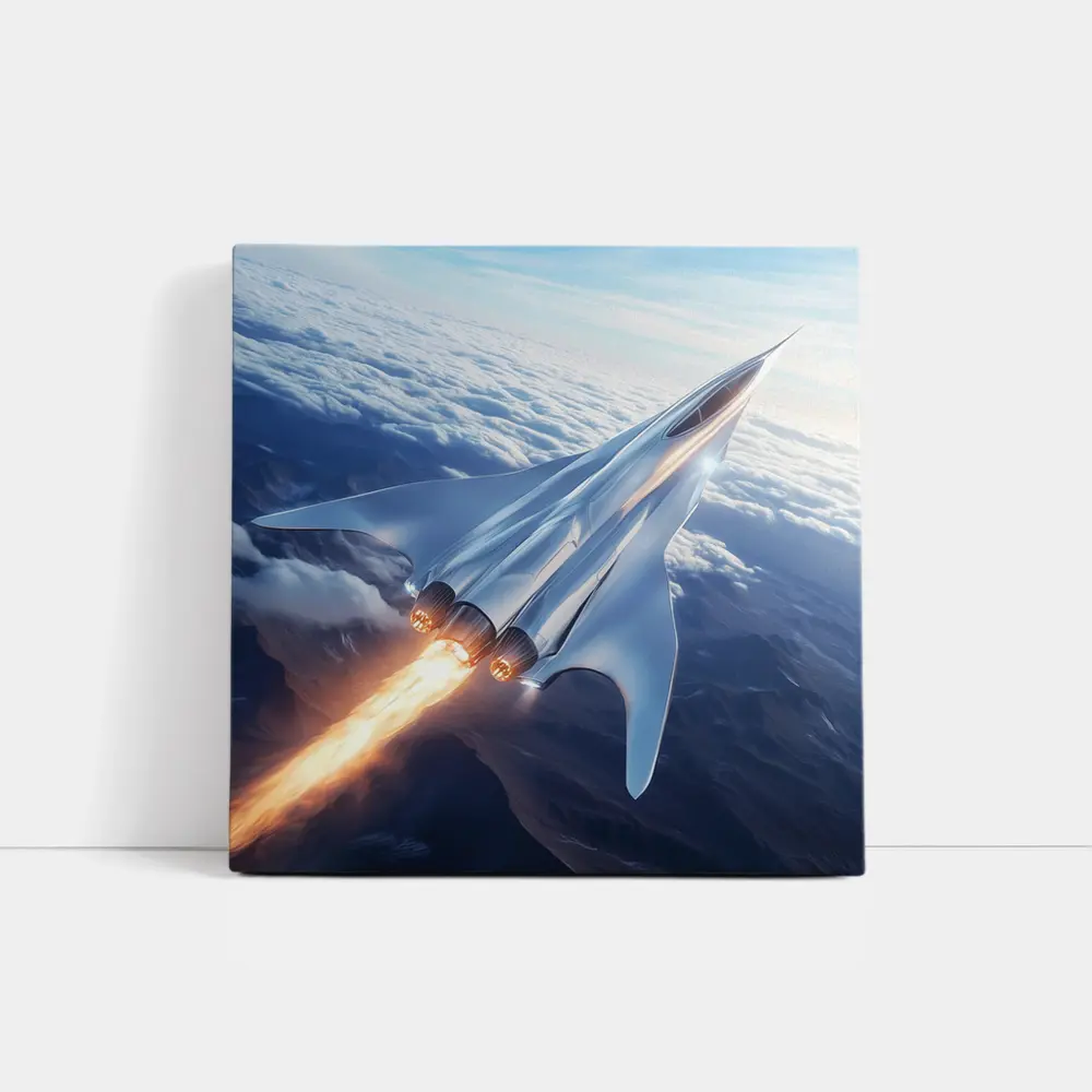 Supersonic Jet Flying Above Mountain Clouds – Wall Art