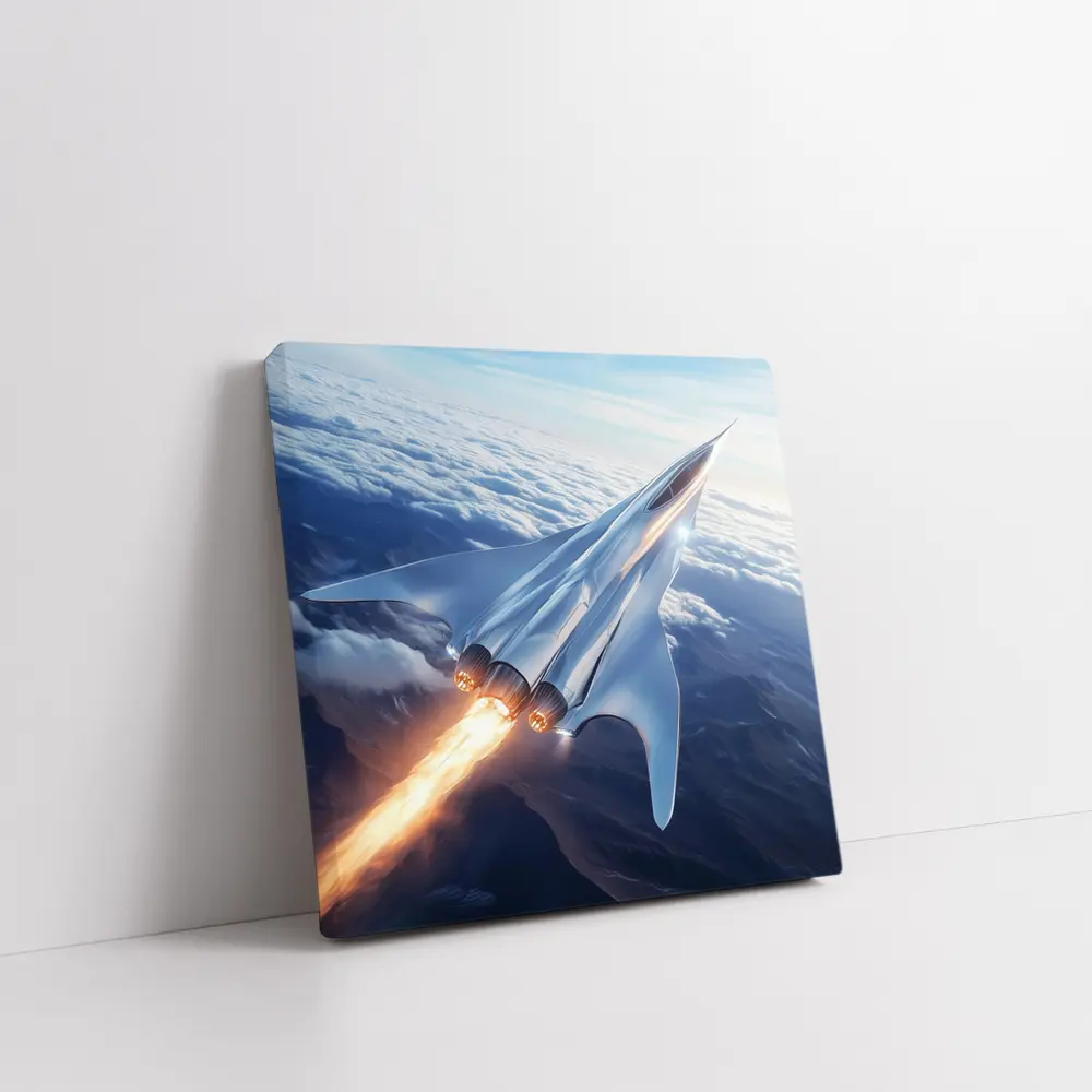 Supersonic Jet Flying Above Mountain Clouds – Wall Art