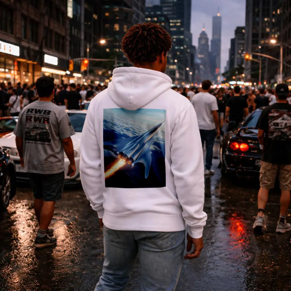 Supersonic Jet Flying Above Mountain Clouds – Hoodies