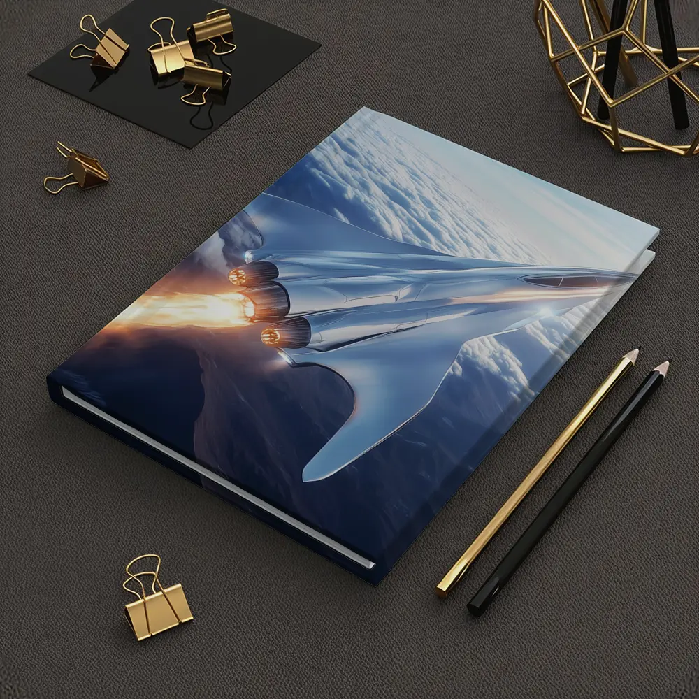 Supersonic Jet Flying Above Mountain Clouds – Notebooks
