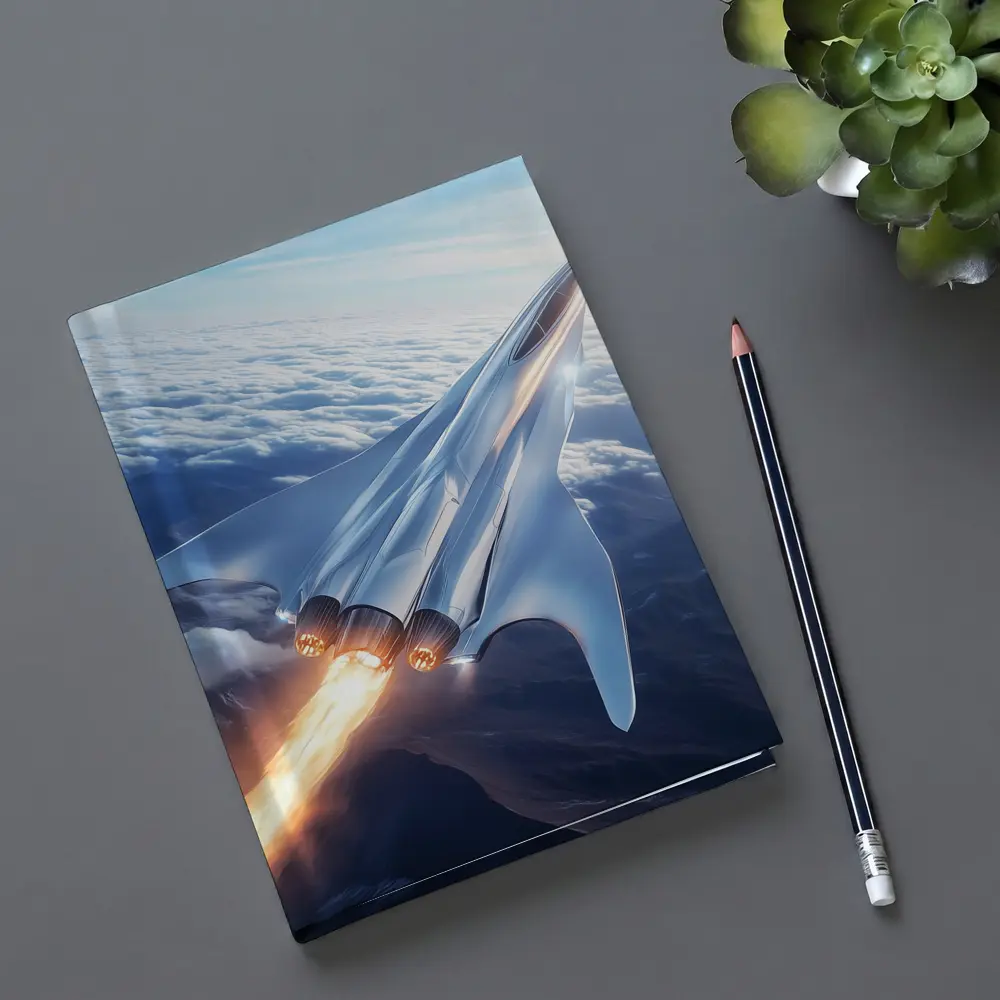 Supersonic Jet Flying Above Mountain Clouds – Notebooks