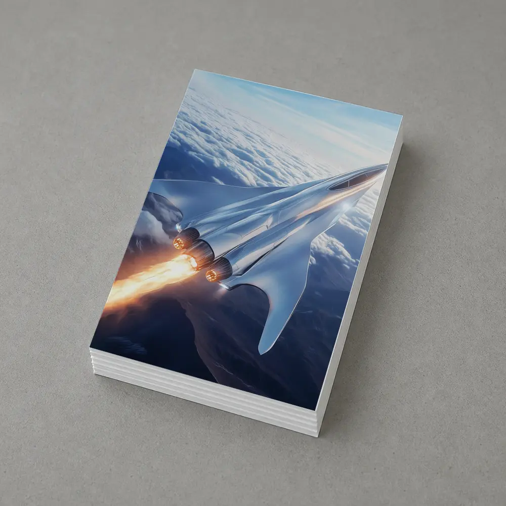 Supersonic Jet Flying Above Mountain Clouds – Postcards