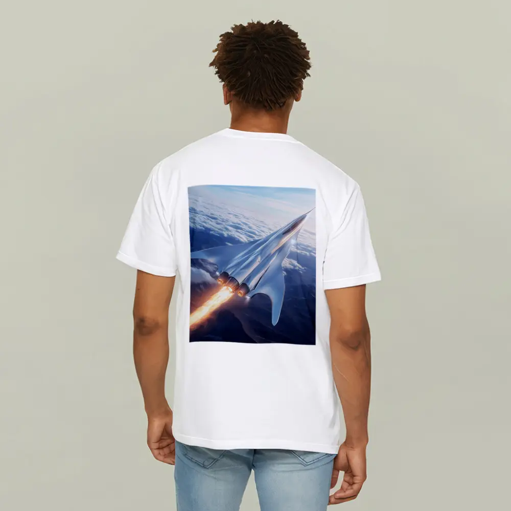 Supersonic Jet Flying Above Mountain Clouds – T-Shirts