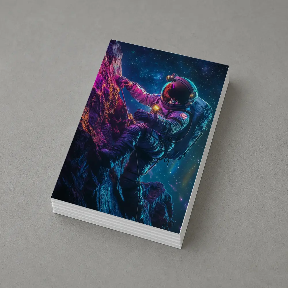 Astronaut Climbing Rocky Cliff Starry Space – Postcards