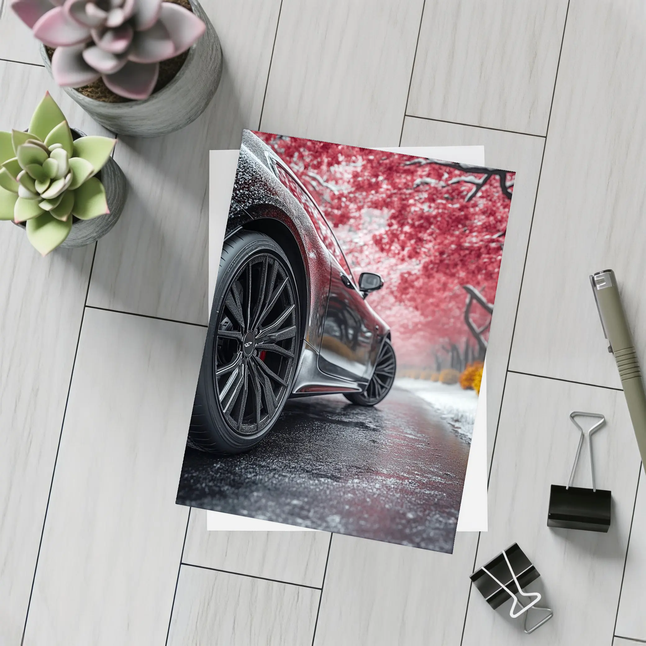 Bentley Continental GT Dark Road Winter Trees – Postcards
