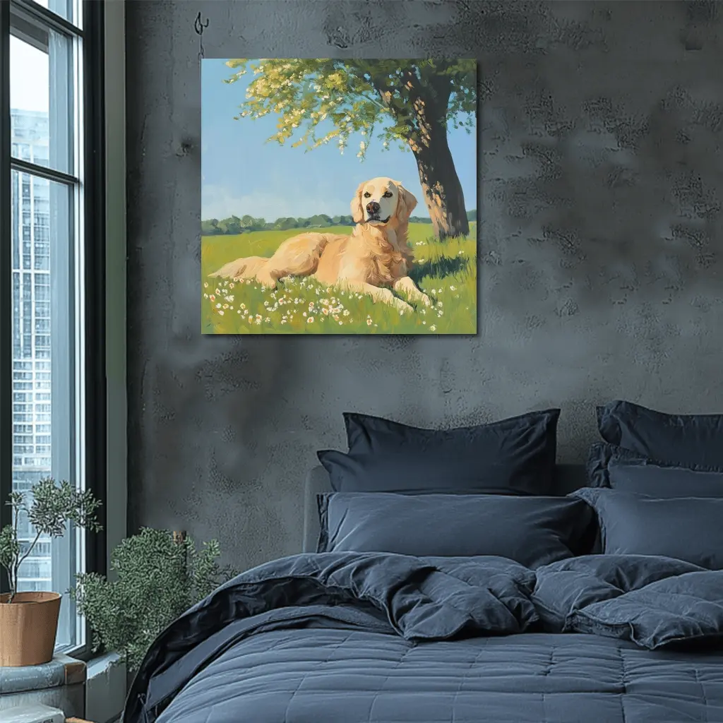Golden Retriever Resting In Sunny Meadow – Wall Art